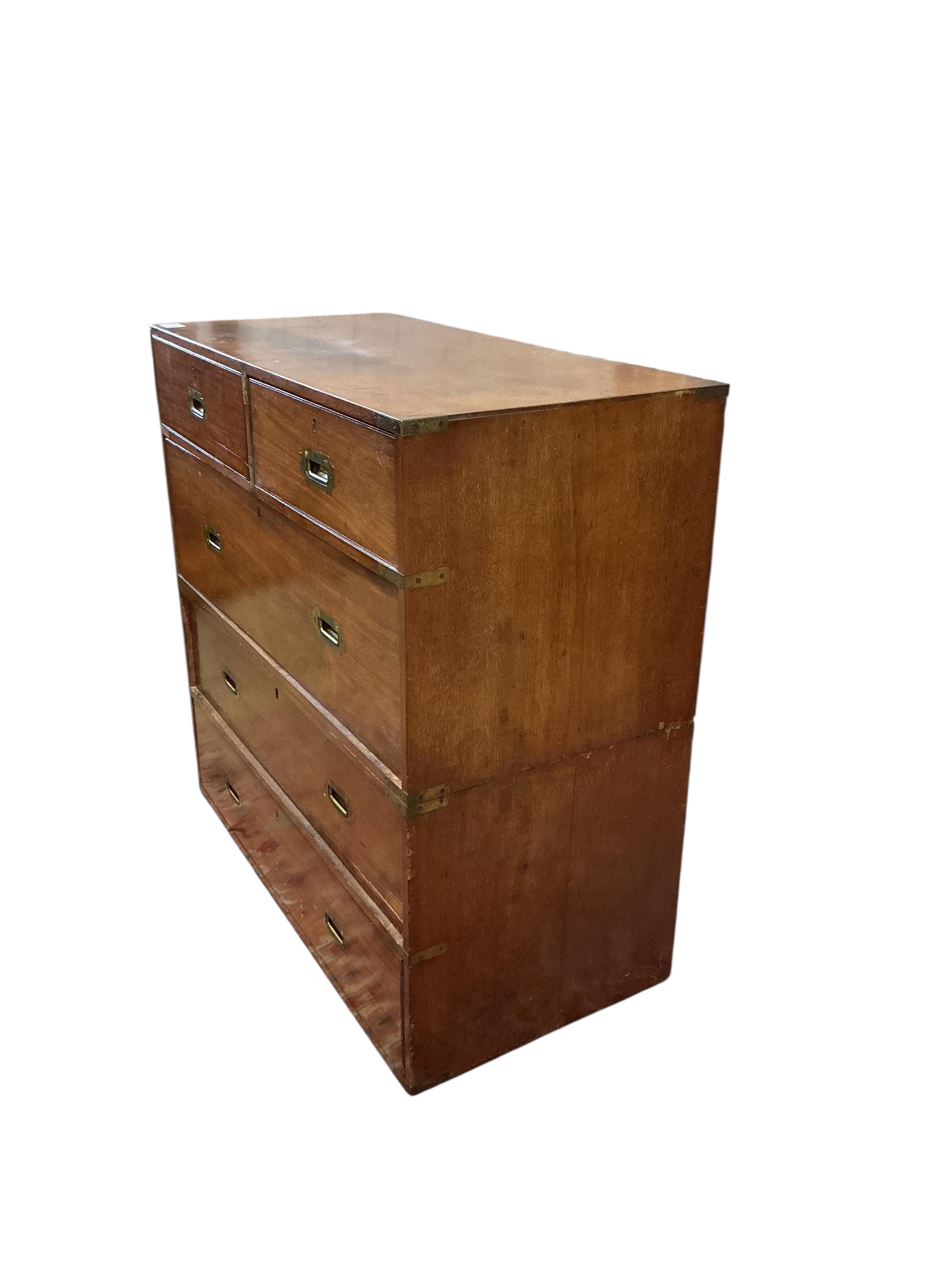 A Victorian mahogany brass mounted two part military chest, width 91cm, depth 45cm, height 91cm